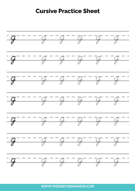 Free Printable Cursive Alphabet Practice Sheets: Lowercase G