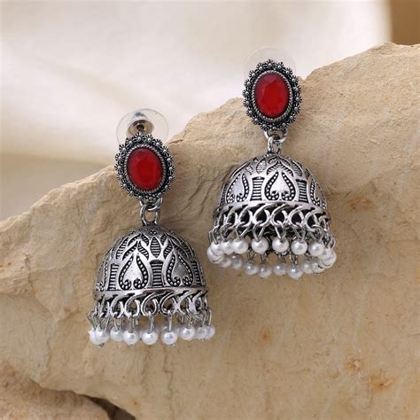 Attractive Red Color Oxidised Earrings Perfect For Women’S Daily Styli ...