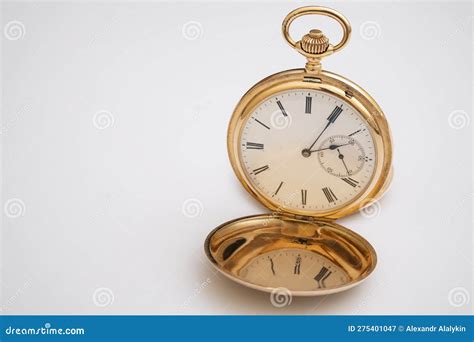 Vintage Gold Pocket Watch on an Open Stock Image - Image of isolated ...