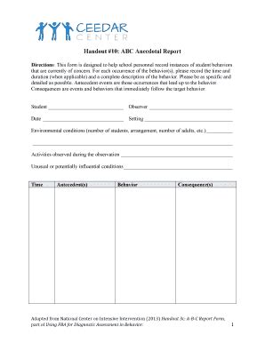 ABC Anecdotal Report Form - Blank Fillable Template | Fill Out, Print ...