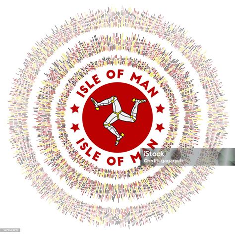 Isle Of Man Symbol Strahlende Landesflagge Mit Bunten Strahlen ...