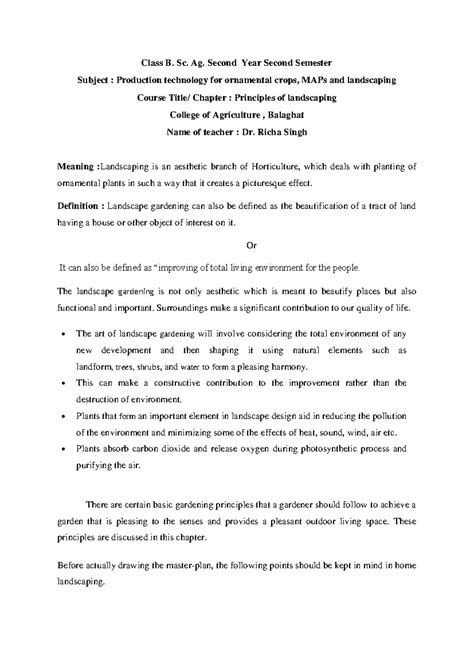 B.Sc. Ag. 2nd Year - Principles of Landscaping Overview - Studocu