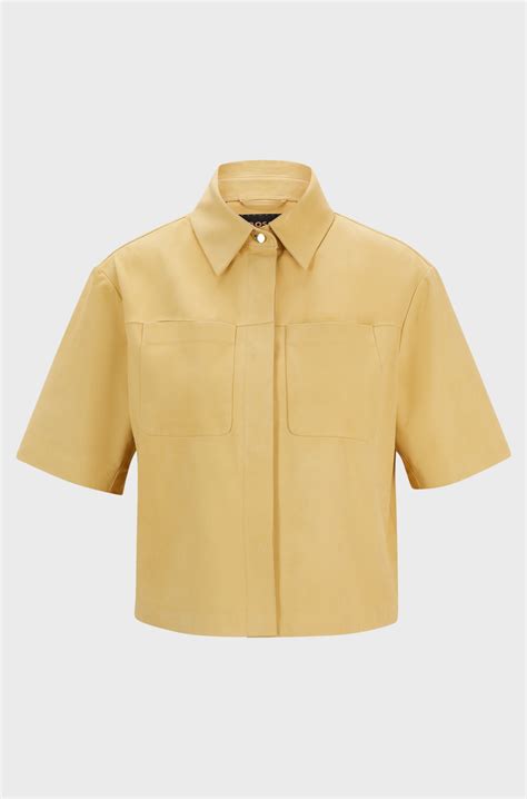 BOSS - Cropped jacket in nubuck leather with chest pockets - Yellow