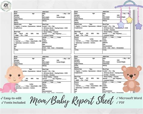 The Ultimate Mom & Baby Nurse Brain Report Sheet, 4 Mom and 4 Babies ...