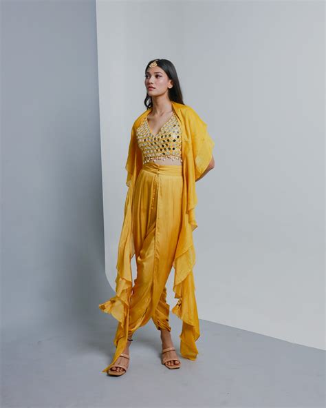 Yellow Modal Satin & Cotton Silk Dhoti Set – Ria Shah Label