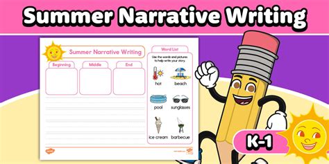 Summer Narrative Writing Practice Worksheet for K-1st Grade
