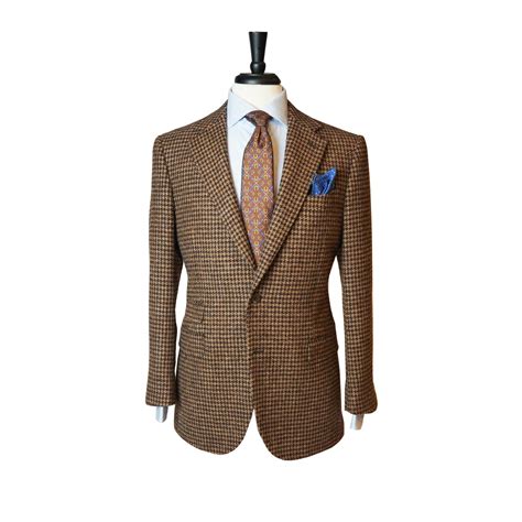 JAMESON DOUGLAS - Chocolate Brown & Tan Houndstooth Tweed Sport Coat ...