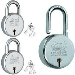 Link Round 65mm with 50mm Double Locking Pack of 3 Padlocks (Silver ...