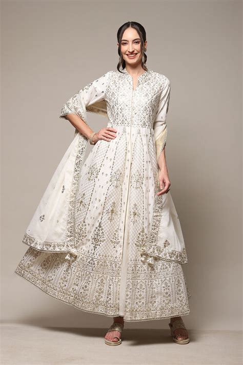 Ivory Cotton Anarkali Kurta Sharara Suit Set