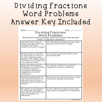 Image result for Dividing Fractions Word Problem Examples
