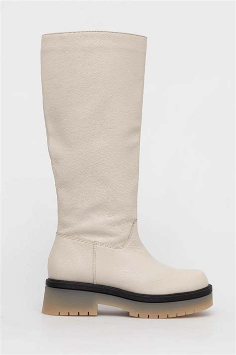 Charles Footwear kozaki skórzane Dora damskie kolor beżowy na płaskim ...