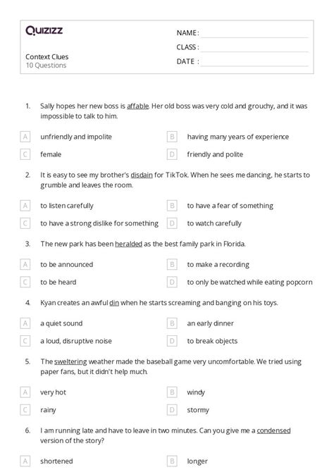 50+ Determining Meaning Using Context Clues worksheets for 5th Class on ...
