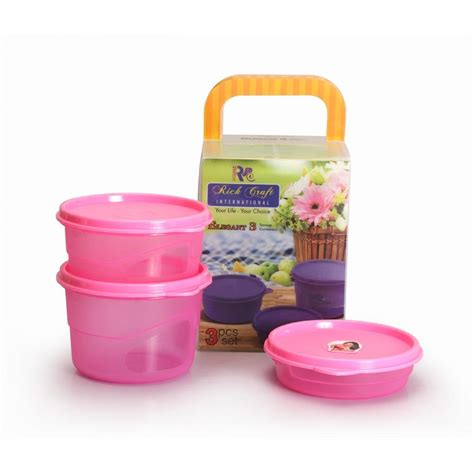 Buy Prachi Creation Round 3 Pcs Air Tight Storage Containers - Pink ...