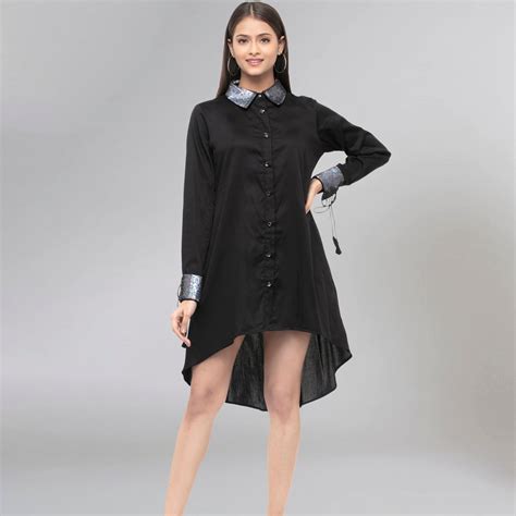 Black Sequinned Hi-Low Shirt Dress – First Resort by Ramola Bachchan