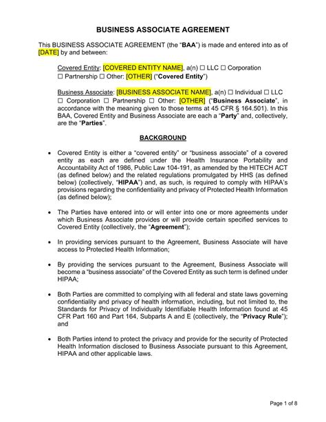 Free Printable Business Associate Agreement (BAA) Templates [Word]