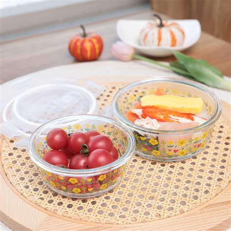 Buy UMAI Set of 2 Round Printed Borosilicate Kitchen Containers set ...