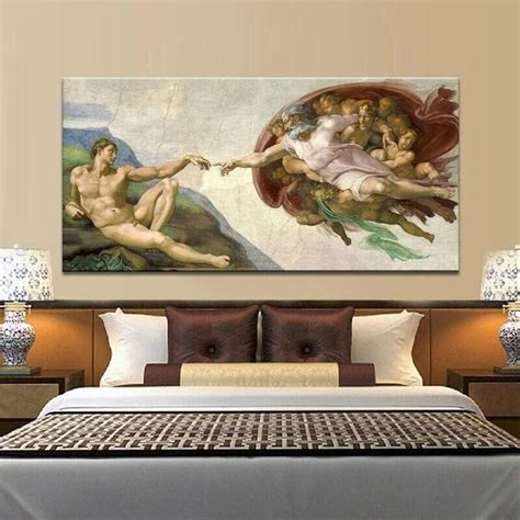 Michelangelos Creation of Adam Canvas Print Sistine Chapel Ceiling Fresco Replica Classic and ...