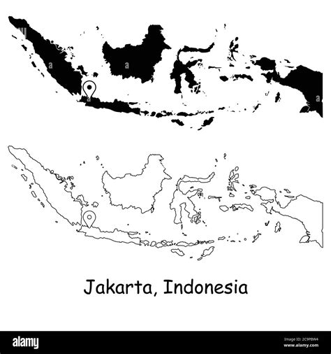 Jakarta Indonesia. Detailed Country Map with Location Pin on Capital City. Black silhouette and ...