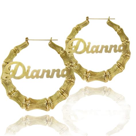 Gold Large Bamboo Name Hoop Earrings - Be Monogrammed