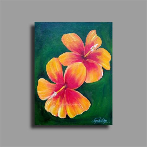 Acrylic Painting Hibiscus / Canvas 7"/8 | Flower painting, Flower art ...