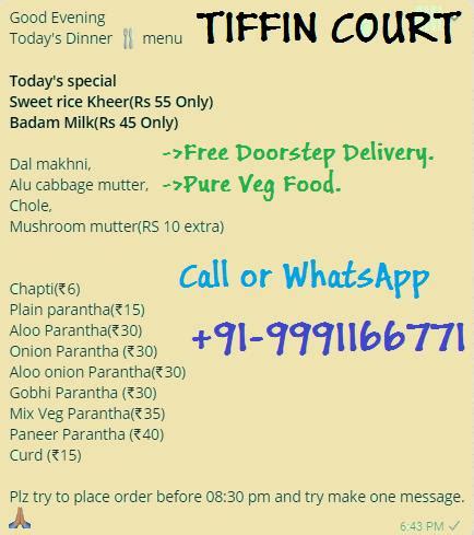 Menu at Tiffin Court, Hyderabad, Madhapur