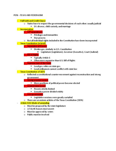 POSI - Texas AND Federalism - POSI – TEXAS AND FEDERALISM Full Faith and Credit Clause o States ...