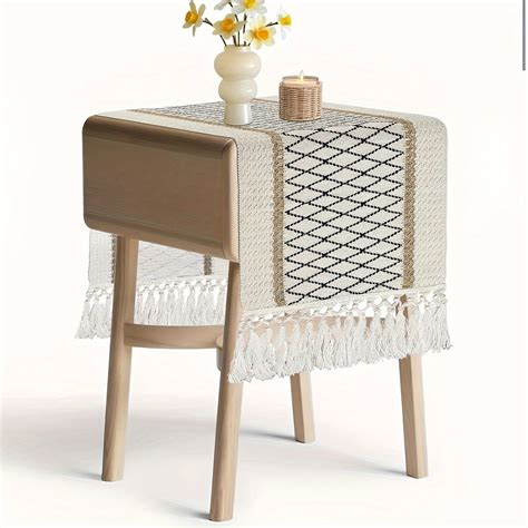 Boho Chic Handwoven Linen-Cotton Table Runner with Tassels - Cream ...