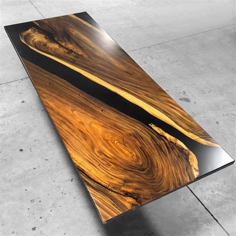 120 inch black resin river wood dining table for 10-12 people – MOOKA ...