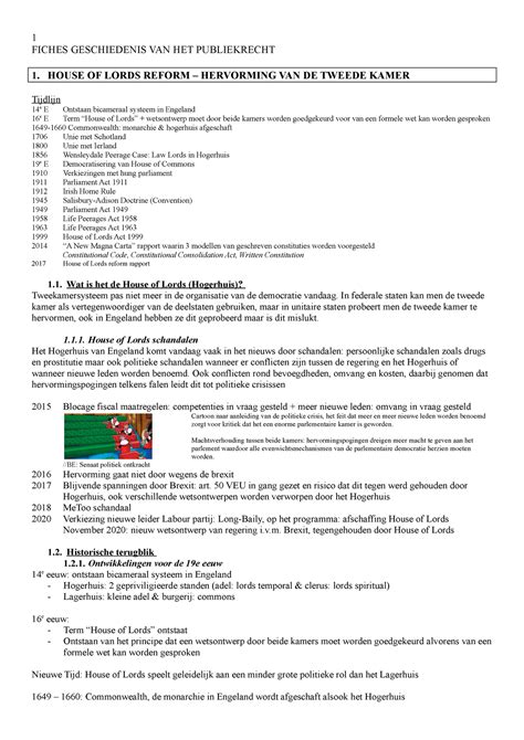 House OF Lords Reform - 1 FICHES GESCHIEDENIS VAN HET PUBLIEKRECHT 1. HOUSE OF LORDS REFORM ...