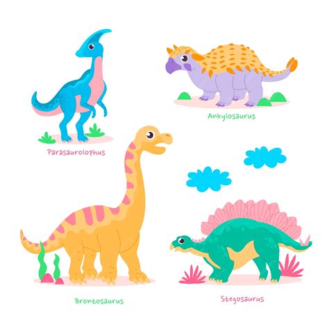 Colección de elementos de nombres de dinosaurios dibujados a mano ...