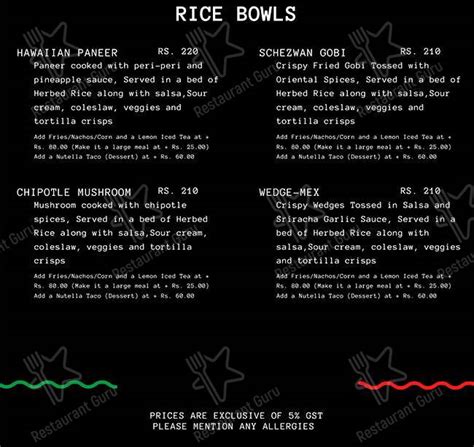 Menu at Cantina, Chennai