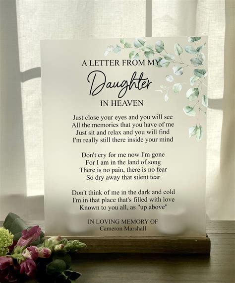 Memorial Sign: 'letter From Daughter in Heaven' Acrylic Remembrance - Etsy
