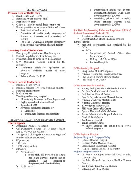 CHN- Levels OF CARE - LEVELS OF CARE Primary Level of Health Care 1 ...