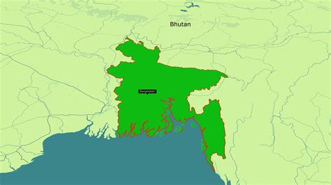 Bangladesh map Animation highlighted Green color zooming from top Space view. Asia Continent ...