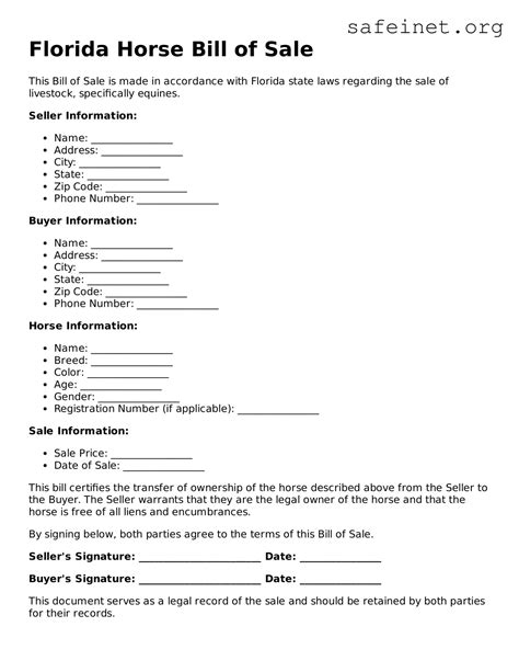Free Florida Horse Bill of Sale PDF Template ≡ SafeInet
