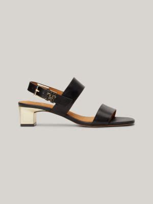 TH Logo Leather Mid Block Heel Sandal | Tommy Hilfiger USA