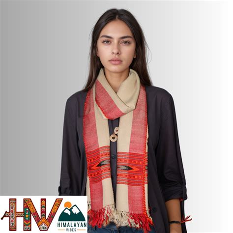 Handwoven Light Beige Kullu Woolen Stole With Traditional Kullu Patti ...