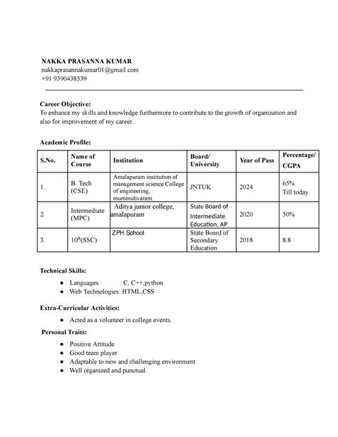 638194838848583185 - Career Objective: To enhance my skills and ...