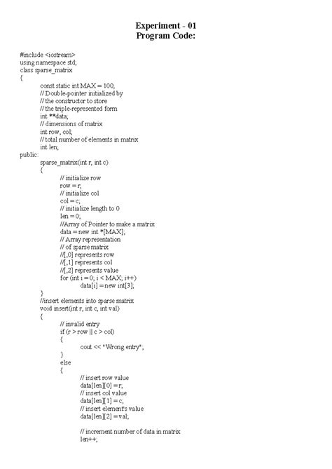Data Stracture Lab file - Experiment - 01 Program Code: #include using ...