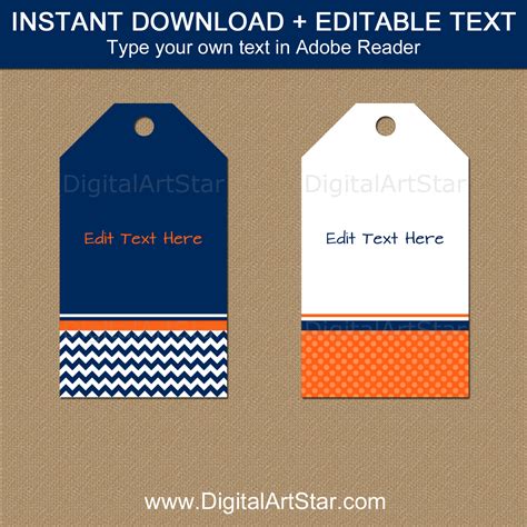 Printable Hang Tag Template Navy Blue, Orange, White | Editable ...