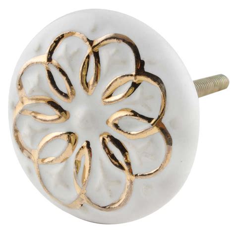 White Gold Floral Ceramic Dresser Knobs