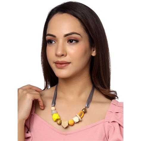 Buy Yellow Chimes Big Beaded Statement Multicolor Necklace Online