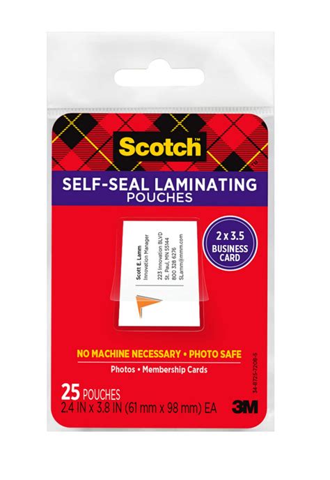 Scotch Self Sealing Laminating Pouches, Business Card Size, 25 ...