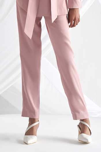 Buy Pink Silk Collared Lapel Suit And Pant Set For Women by Detales ...