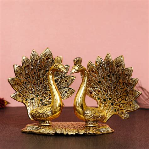 Loving Golden Swan with Feather Couple 6Inch Decorative Metal Figurine ...