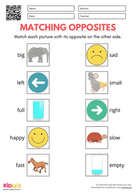 Matching Opposites Pictures Worksheet for Kindergarten - Kidpid