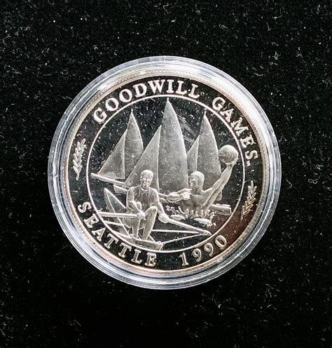 1990 SEATTLE GOODWILL GAMES , 1oz ,999 FINE SILVER PROOF COIN IN ...