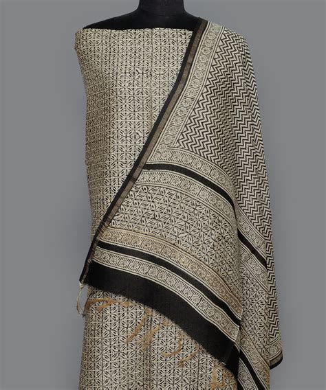 2pc Off white black handblock print cotton silk dress material – GoSwadeshi