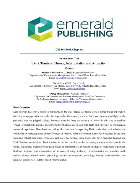 #Emerald# Call for chapters in the Edited Book entitled ‘Dark Tourism ...