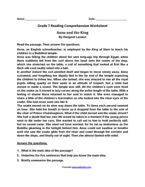 Reading Worksheets | Seventh Grade Reading Worksheets